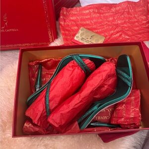 René Caovilla Diamond Heels – Size 38½ (Green Satin/Emerald Strass) BRAND NEW